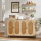 Natural Engineered Wood Buffet Sideboard with PE Rattan Doors and Shelves